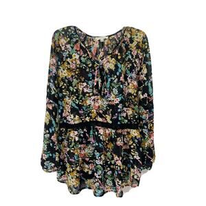 Crescent Women's Floral Blouse Sz Med Crochet Lightweight Semi-Sheer Flowy BoHo